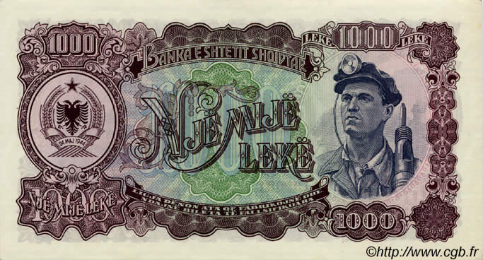 1000 Leke ALBANIA  1957 P.32a q.FDC