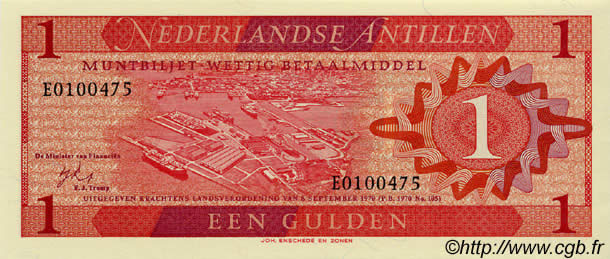 1 Gulden NETHERLANDS ANTILLES  1970 P.20a UNC