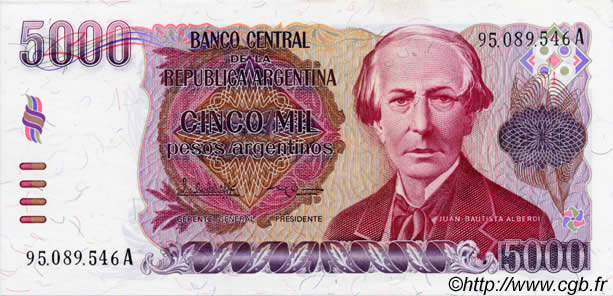 5000 Pesos Argentinos ARGENTINA  1985 P.318 FDC