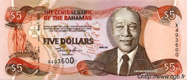 5 Dollars BAHAMAS  2001 P.70 NEUF