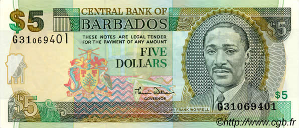 5 Dollars BARBADOS  2000 P.61 UNC