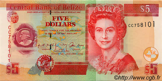 5 Dollars BELICE  2002 P.65var. FDC