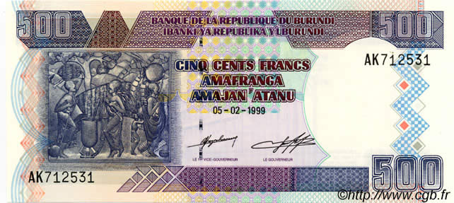 500 Francs  BURUNDI  1999 P.38b ST