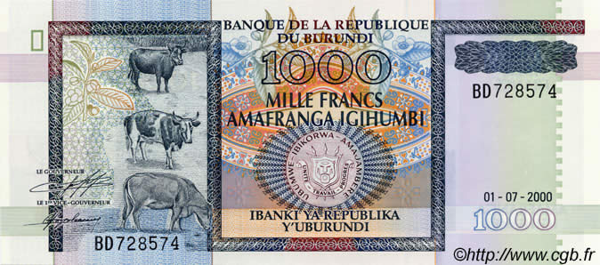 1000 Francs BURUNDI  2000 P.39c ST