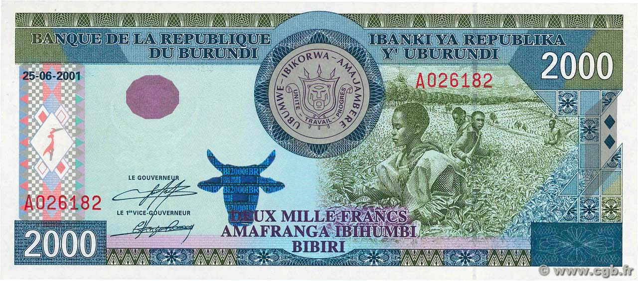 2000 Francs BURUNDI  2001 P.41a UNC