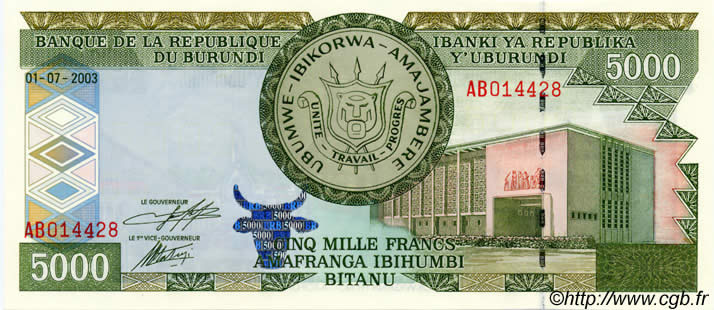 5000 Francs BURUNDI  2003 P.42b UNC