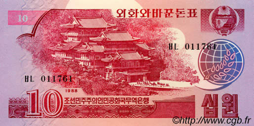 10 Won NORTH KOREA  1988 P.37 UNC-