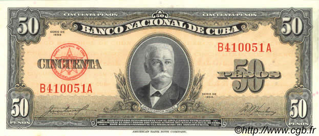 50 Pesos CUBA  1958 P.081b q.FDC