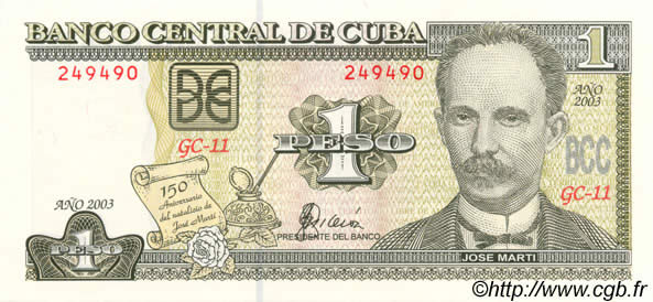 1 Peso CUBA  2003 P.121c UNC