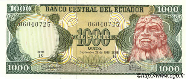 1000 Sucres ECUADOR  1986 P.125a FDC