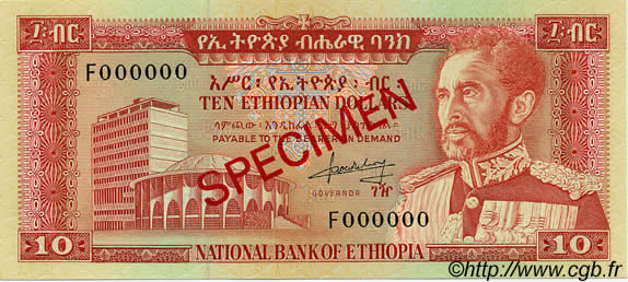 10 Dollars Spécimen ETIOPIA  1966 P.27s FDC