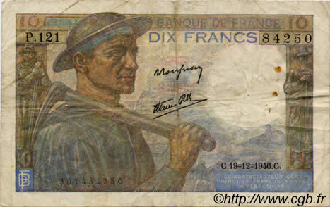 10 Francs MINEUR FRANCE  1941 F.08 B+ à TB
