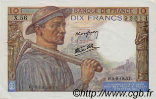 10 Francs MINEUR FRANCIA  1943 F.08.09 EBC+