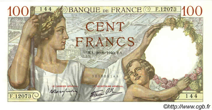 100 Francs SULLY FRANCIA  1940 F.26.32 FDC