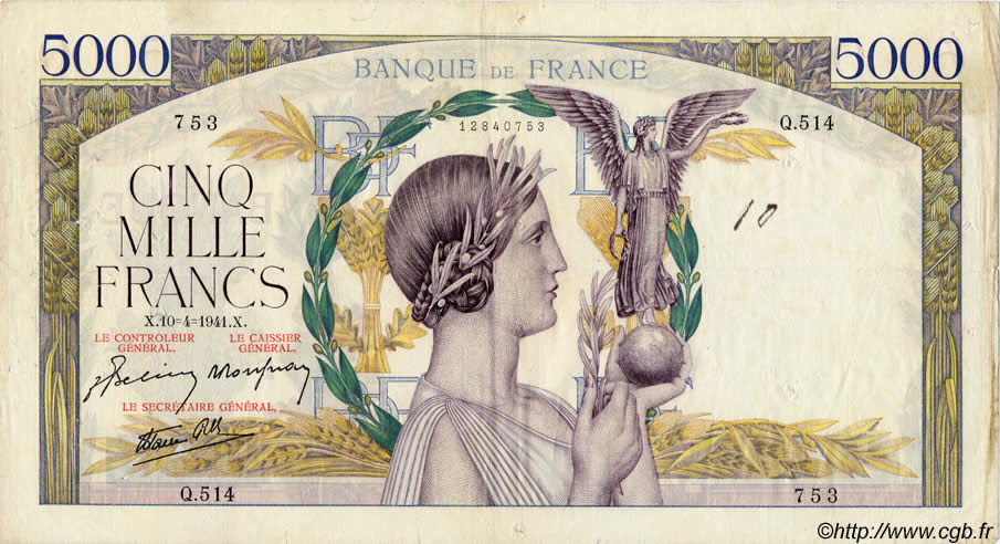 5000 Francs VICTOIRE Impression à plat FRANCIA  1938 F.46 MB