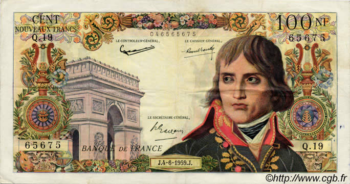100 Nouveaux Francs BONAPARTE FRANCIA  1959 F.59 q.BB