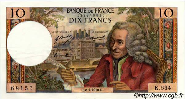 10 Francs VOLTAIRE FRANCIA  1970 F.62.41 SPL