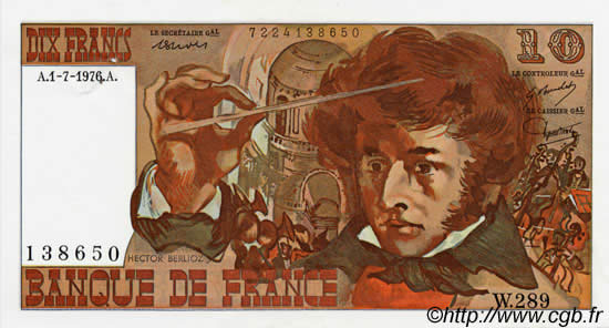 10 Francs BERLIOZ FRANCIA  1972 F.63 SPL a AU