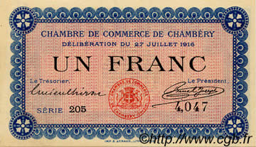 1 Franc FRANCE regionalism and various Chambéry 1916 JP.044.09 UNC