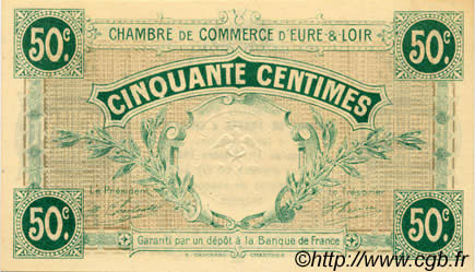 50 Centimes FRANCE Regionalismus und verschiedenen Chartres 1915 JP.045.01 ST