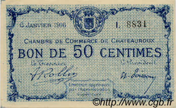 50 Centimes FRANCE regionalismo y varios Chateauroux 1916 JP.046.14 FDC