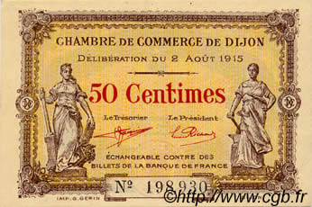 50 Centimes FRANCE Regionalismus und verschiedenen Dijon 1915 JP.053.01 ST