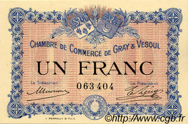 1 Franc FRANCE regionalism and various Gray et Vesoul 1915 JP.062.03 UNC
