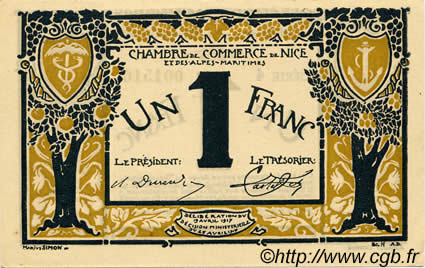 1 Franc FRANCE regionalism and miscellaneous Nice 1917 JP.091.05 UNC