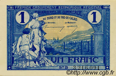1 Franc FRANCE regionalismo y varios Nord et Pas-De-Calais 1918 JP.094.07 FDC