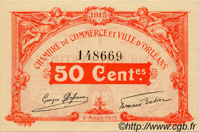 50 Centimes FRANCE regionalism and miscellaneous Orléans 1915 JP.095.04 UNC
