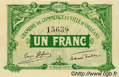 1 Franc FRANCE regionalismo y varios Orléans 1915 JP.095.06 FDC