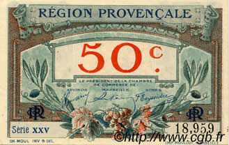 50 Centimes FRANCE regionalismo y varios Alais, Arles, Avignon, Gap, Marseille, Nîmes, Toulon 1918 JP.102.01 FDC