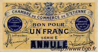 1 Franc Annulé FRANCE regionalismo y varios Saint-Étienne 1914 JP.114.02 FDC