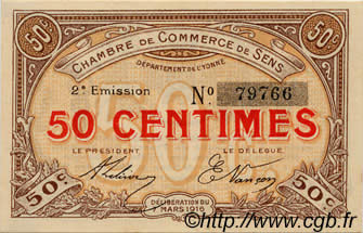 50 Centimes FRANCE regionalism and various Sens 1916 JP.118.02 UNC