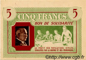 5 Francs BON DE SOLIDARITÉ FRANCE regionalism and various  1941 KL.05A3 UNC