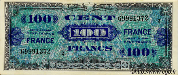 100 Francs FRANCE FRANCE  1945 VF.25.05 VF