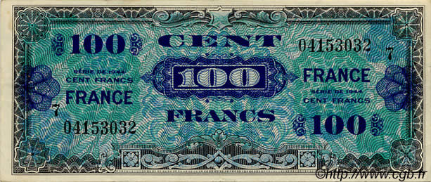 100 Francs FRANCE FRANKREICH  1945 VF.25.07 SS