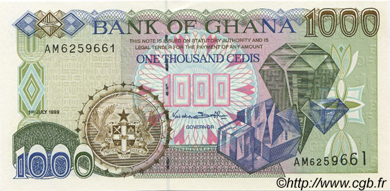 1000 Cedis GHANA  1999 P.32b SC+