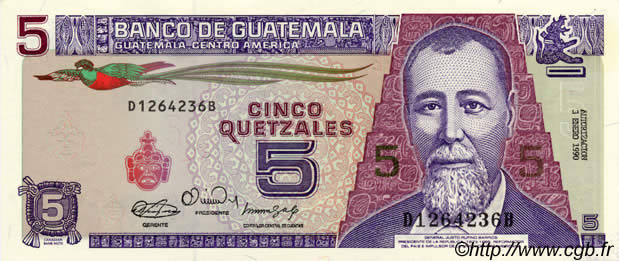 5 Quetzales GUATEMALA  1900 P.074 UNC