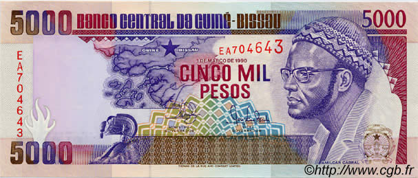5000 Pesos GUINEA-BISSAU  1990 P.14a ST