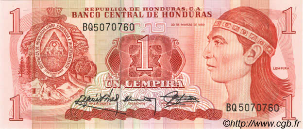 1 Lempira HONDURAS  1989 P.068c ST