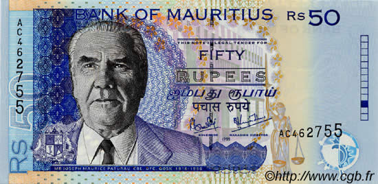 50 Rupees MAURITIUS  1999 P.50a UNC