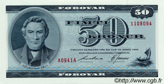 50 Krónur ISLAS FEROE  1994 P.20d FDC