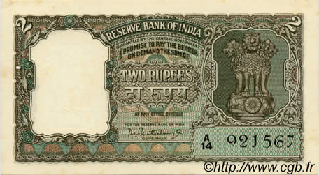 2 Rupees INDIA  1962 P.031 XF+