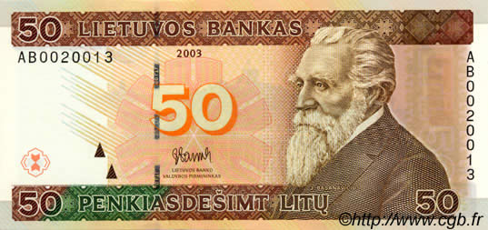 50 Litu LITHUANIA  2003 P.67 UNC