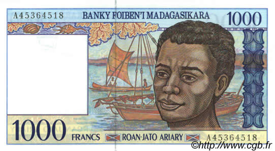 1000 Francs - 200 Ariary MADAGASCAR  1994 P.076 UNC