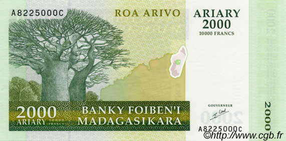 10000 Francs - 2000 Ariary MADAGASCAR  2003 P.083 FDC
