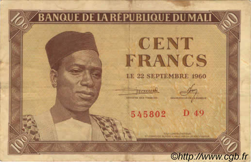 100 Francs MALI  1960 P.02 pr.TTB