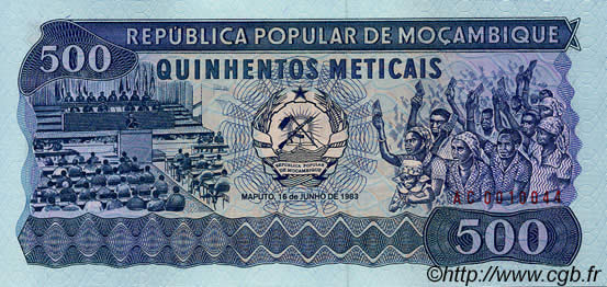 500 Meticais MOZAMBIK  1983 P.131 ST