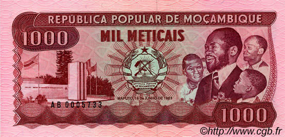 1000 Meticais MOZAMBICO  1983 P.132a FDC
